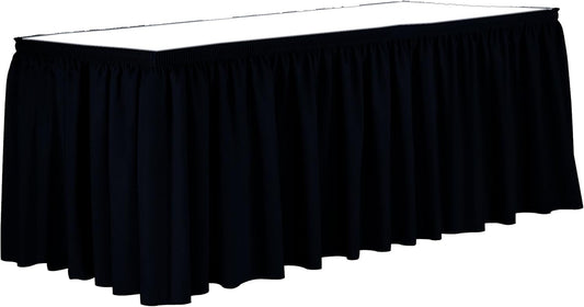 Ultimate Textile Pleat Polyester Fabric Table Skirt - Machine Washable Flame Resistant with Clips for Events, Weddings & Trade Shows, Cut & Sewn in Paterson, NJ - Midnight, 17' Shirred Pleat