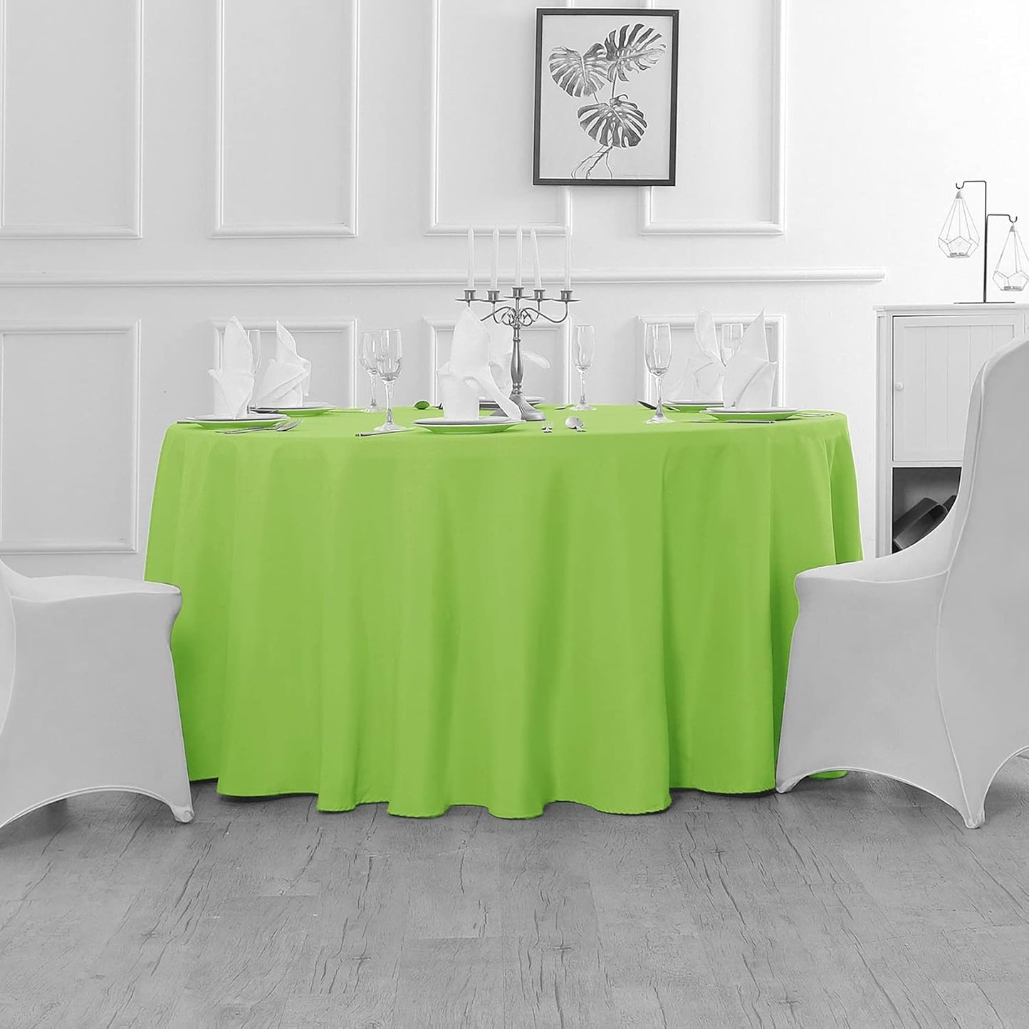 Fokitut 2 Pack Waterproof Round Tablecloth, 120 Inch, Stain Resistant and Wrinkle Polyester Table Cloth, Fabric Table Cover for Kitchen Dining, Wedding, Party, Holiday Dinner-Apple Green