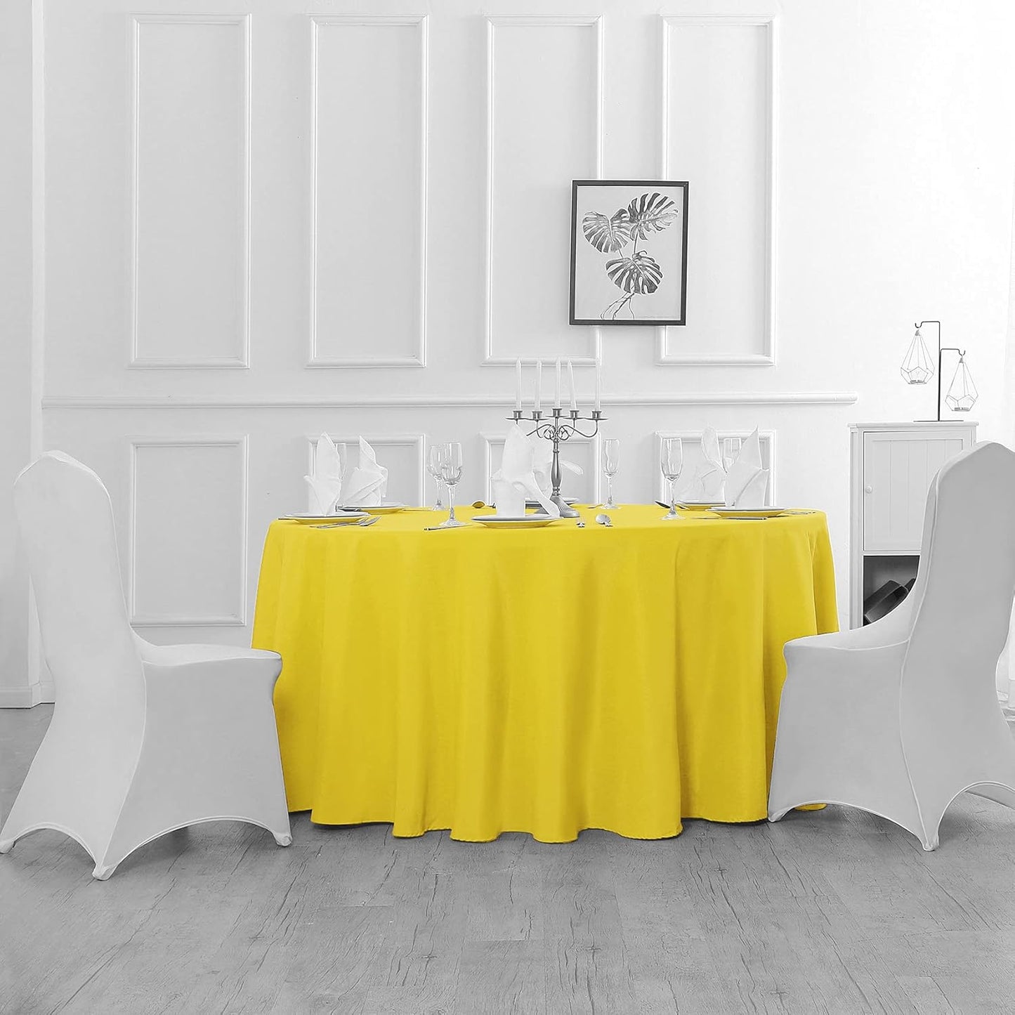 90 inch Round Tablecloth Washable Polyester Table Cloth Decorative Table Cover for Wedding Party Dining Banquet（90 inch, Yellow）