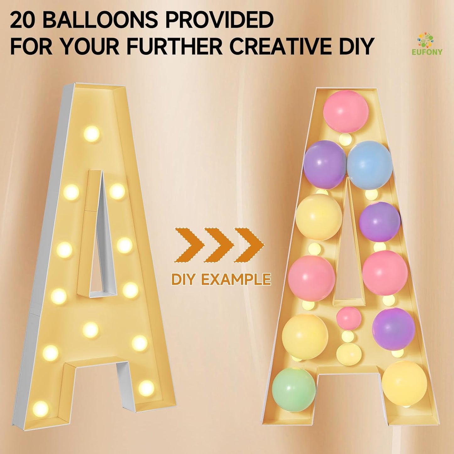 eufony Marquee Letters 4 Feet Tall, 4 FT Marquee Light Up Letters, Giant Light Up Letters 4FT for Birthday Party Baby Shower Gender Reveal Graduation Decorations, Letter E with LED Lights DIY Kit