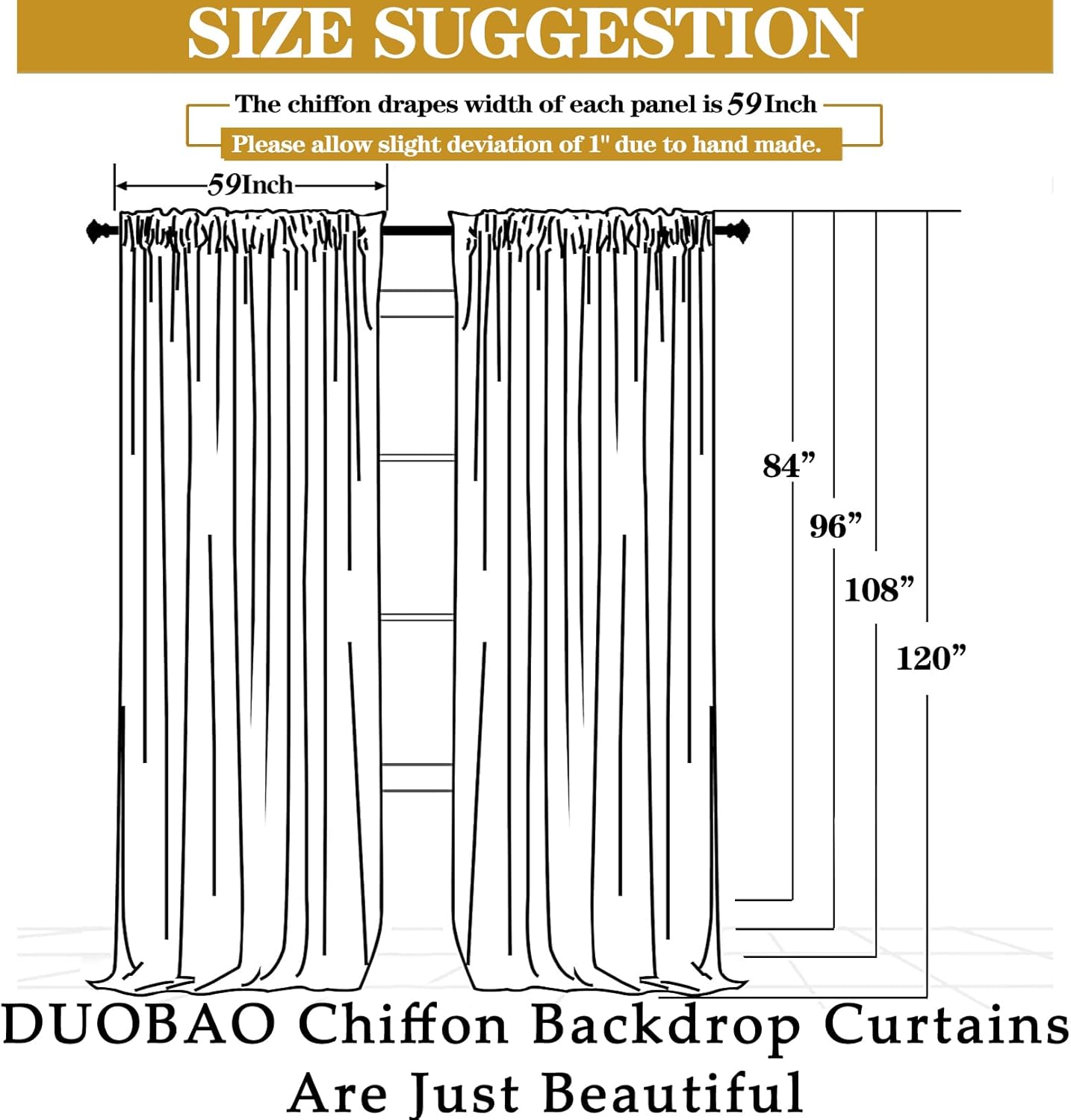DUOBAO Light Grey Sheer Curtains 2 Panels, 10FT Long, Silver Chiffon Drape, Rod Pocket, Translucent Semi-Sheer, Living Room & Bedroom, 59W x 120L