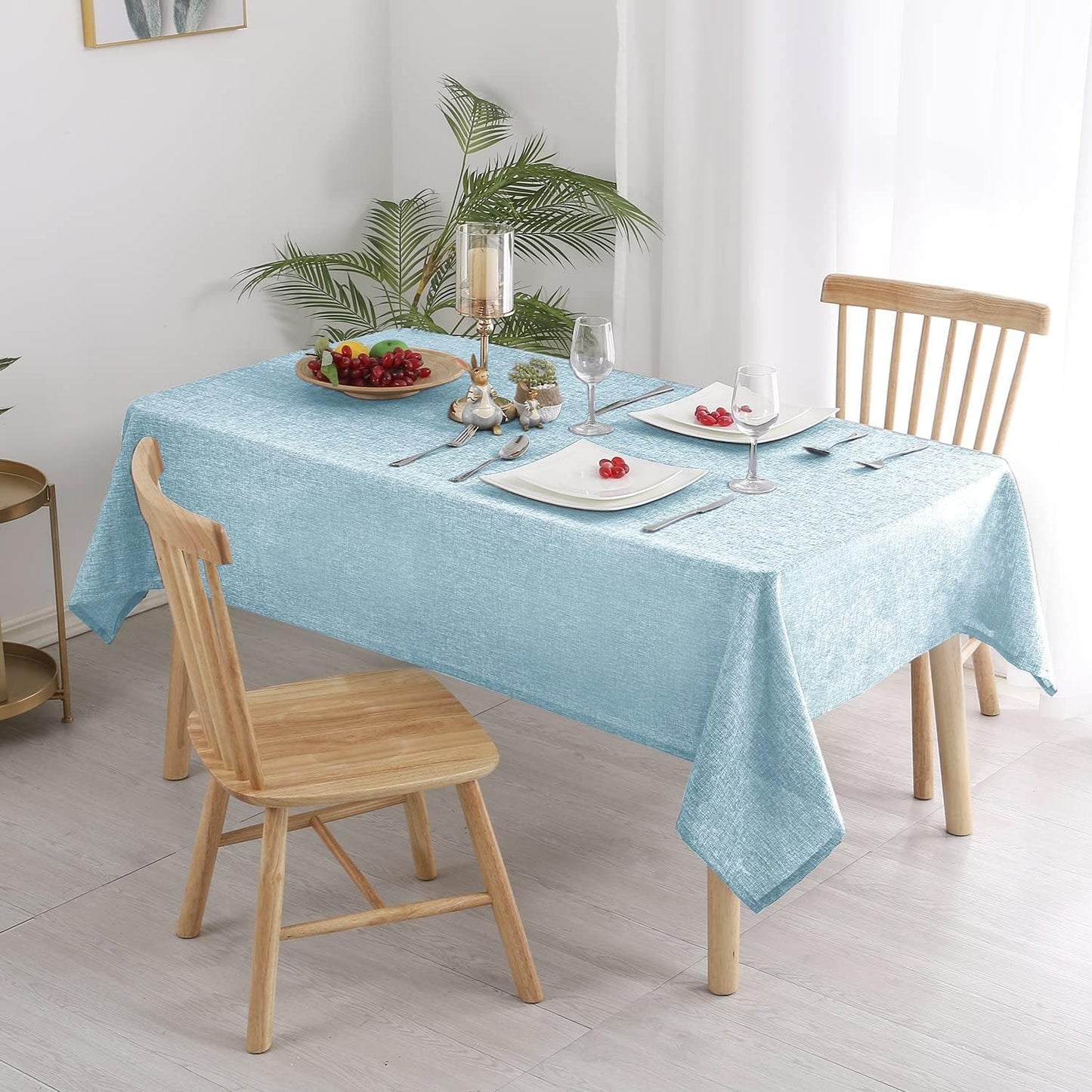 Hiasan 2 Pack Faux Linen Rectangle Tablecloth - Wrinkle and Stain Resistant Washable Table Cloth for Kitchen Dining Room Holiday Table Cover for Party Dinner, Lux Slate Blue, 54 x 108 Inch
