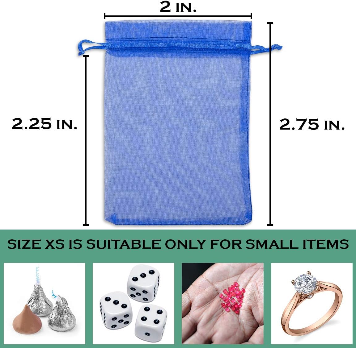 TheDisplayGuys 48-Pack 2" x 2-3/4" Royal Blue Sheer Organza Gift Bags with Drawstring, Goodie Bags for Jewelry, Candy Bags, Treat Bags, Wedding Favors Small Mesh Bags