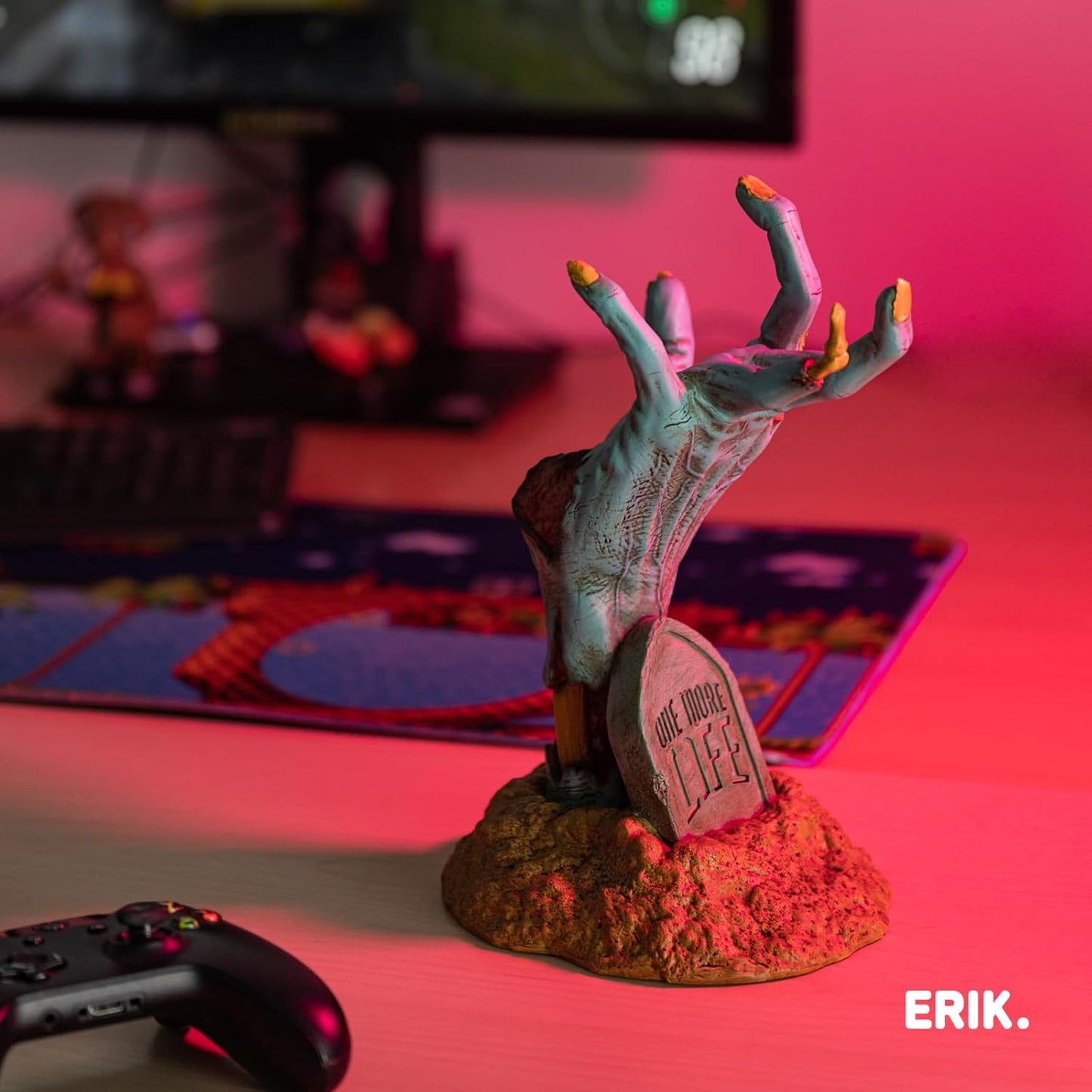 Gaming Controller Holder One More Life | Controller Holder Figure | Headphone Stand & Controller | Gaming Accessories for Desk | Gamer Gifts | Halloween Decorations