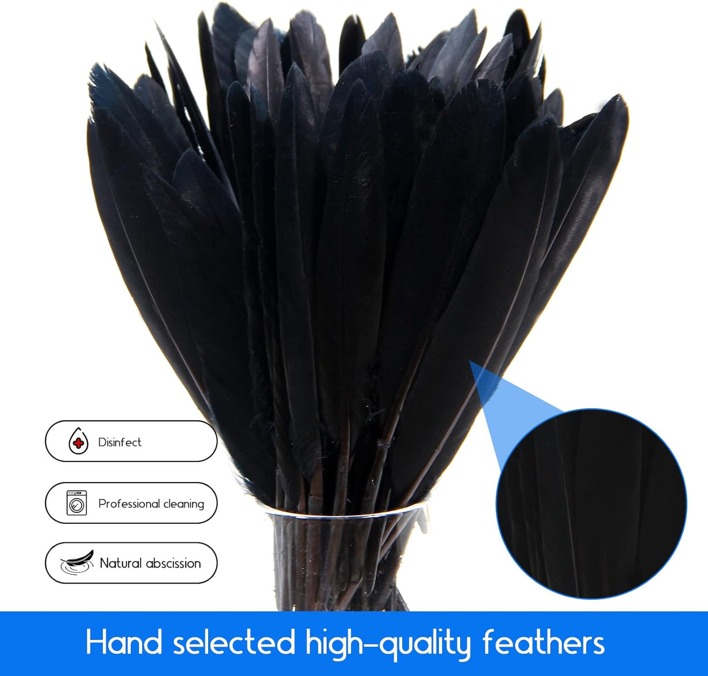 FeelfunFeather 120pcs Black Goose Cochettes Feather Natural Bulk 4-6 inch 10-15cm for Wedding Party Christmas Halloween Decorations DIY Crafts
