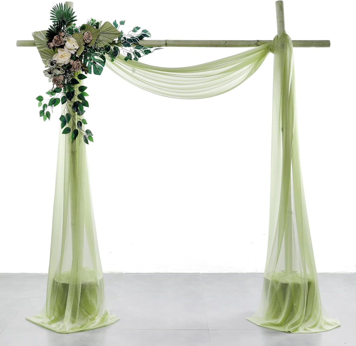 VDS Pack of 1 Panel (30 Inch X 100 Feet) Wedding Arch Draping Fabric Sheer Chiffon Fabric Drapery for Wedding Ceremony Reception Swag Backdrop Canopy Chuppah ARBO Altars Decoration (Sage Green)