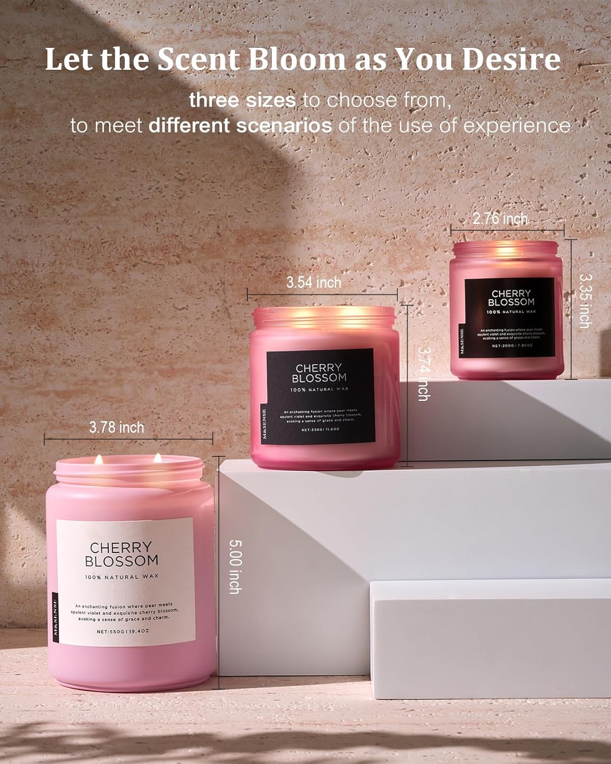 M&SENSE Cherry Blossom Scented Spring Candle, 19.4oz 110 Hours Long Lasting Natural Soy Wax Stress Relief Aromatherapy Romantic Candle for Women & Bedroom Decor