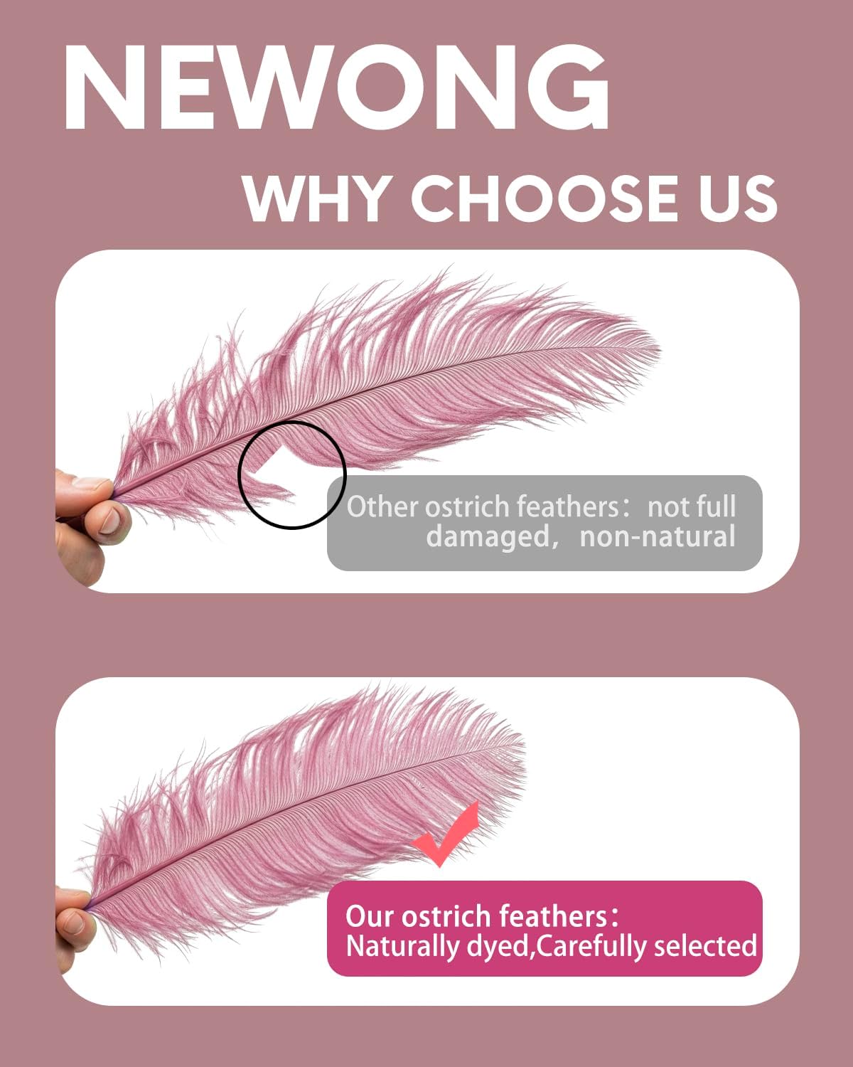 NEWONG 30pcs Peony Pink Green Ostrich Feathers Natural Bulk 11-14inch(28-35cm) Vase Craft Wedding Home Party Centerpieces Christmas Day Decoration