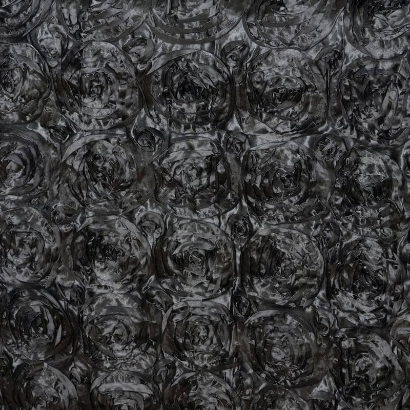 Efavormart 90"x156" Wholesale Rectangle Table Cover Black Grandiose Rosette 3D Satin Tablecloth for Wedding Party Event Decoration