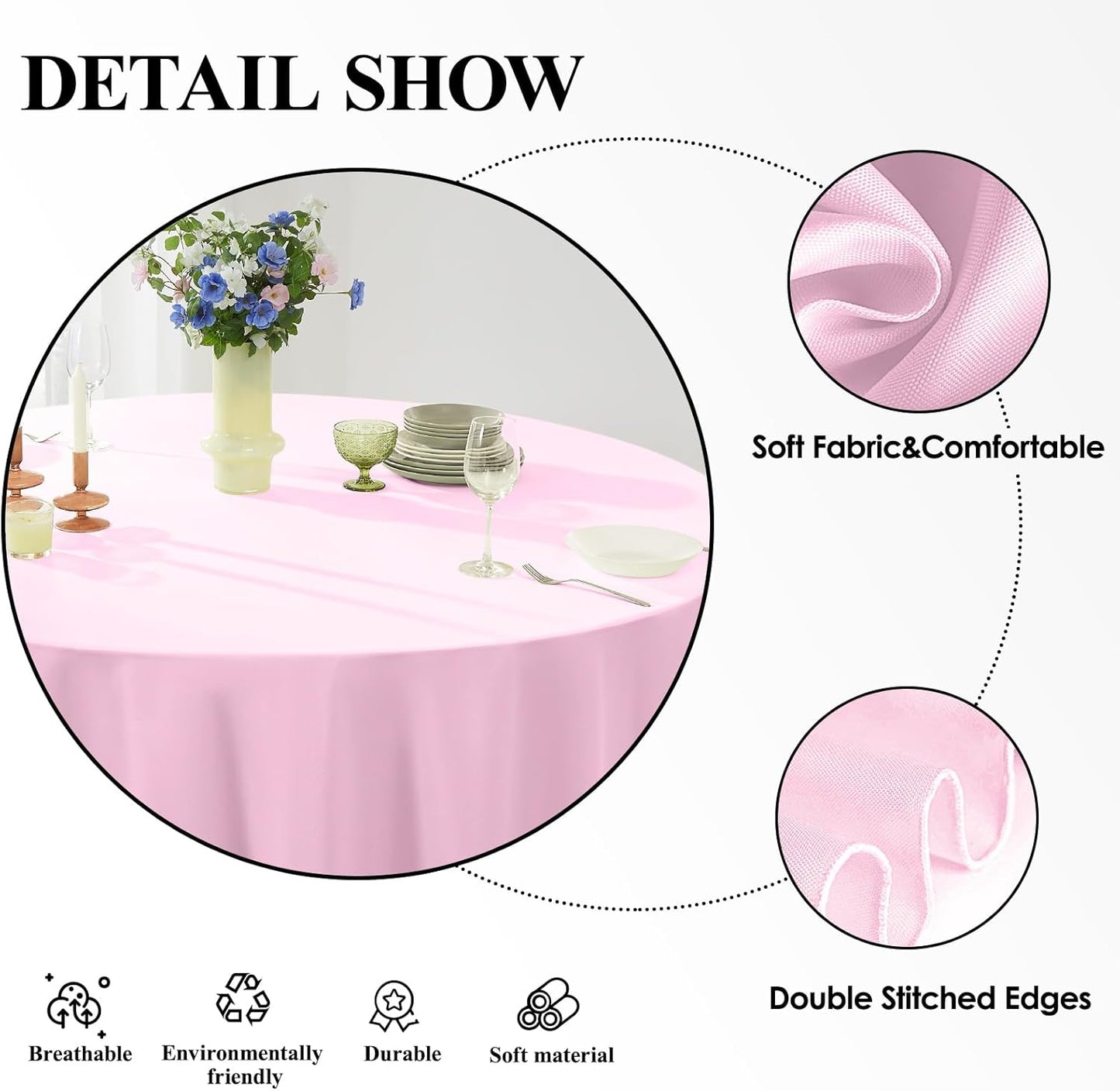 Round Tablecloth 120 Inch 6 Pack Pink Tablecloths Washable Decorative Linen Polyester Table Clothes Cover for Dining Table Banquets Buffet Parties and Wedding