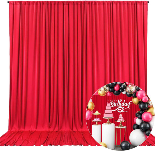 10 x 10 Feet Red Backdrop Curtain for Partie, Background Curtains for Photoshoot, Birthday, Wedding, Halloween, Thanksgiving, Christmas Day, New Year Party Decorations 5Ft x 10Ft, 2 Panels