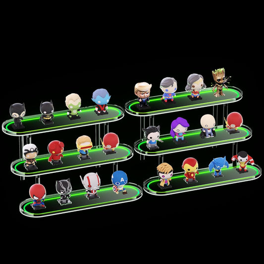 Acrylic Riser Display Shelf for 𝐚𝐦𝐢𝐢𝐛𝐨 Funko-POP Figures, Floating Shelves Display Ledge for Organizer and Decoration, Collectibles Display Stands Showcase, Glowing at night 2PCS
