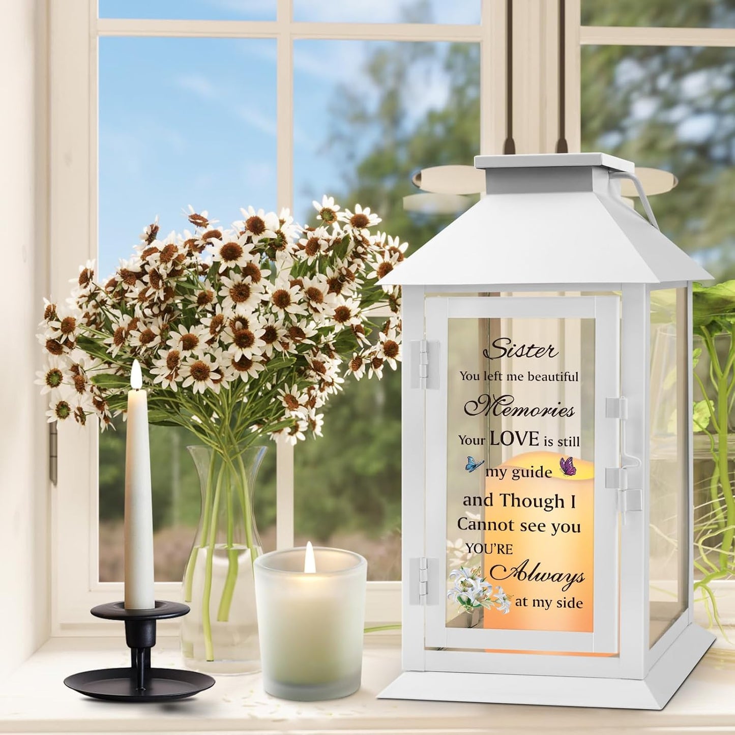 Memorial Gift for Loss of Sister Memorial Lantern for Loss of Sister Sympathy Gift Remembrance Gifts Bereavement Gifts for Loss of Sister with LED Candle