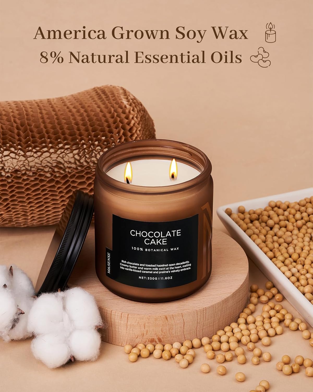 M&SENSE Chocolate Layer Cake Scent Candles, Large 11.6oz Natural Soy Wax 70 Hours Burn Time Clean Non Toxic Scented Classic 2 Wicks Candle for Bedroom Living Room Office