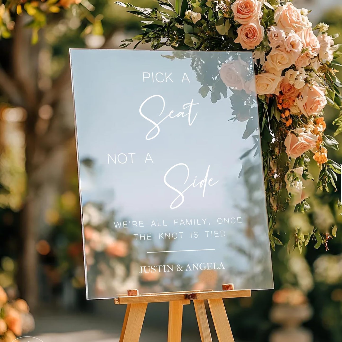 Personalized Pick a Seat Sign for Wedding – Greenery Welcome Yard Sign – Custom Bride and Groom Name