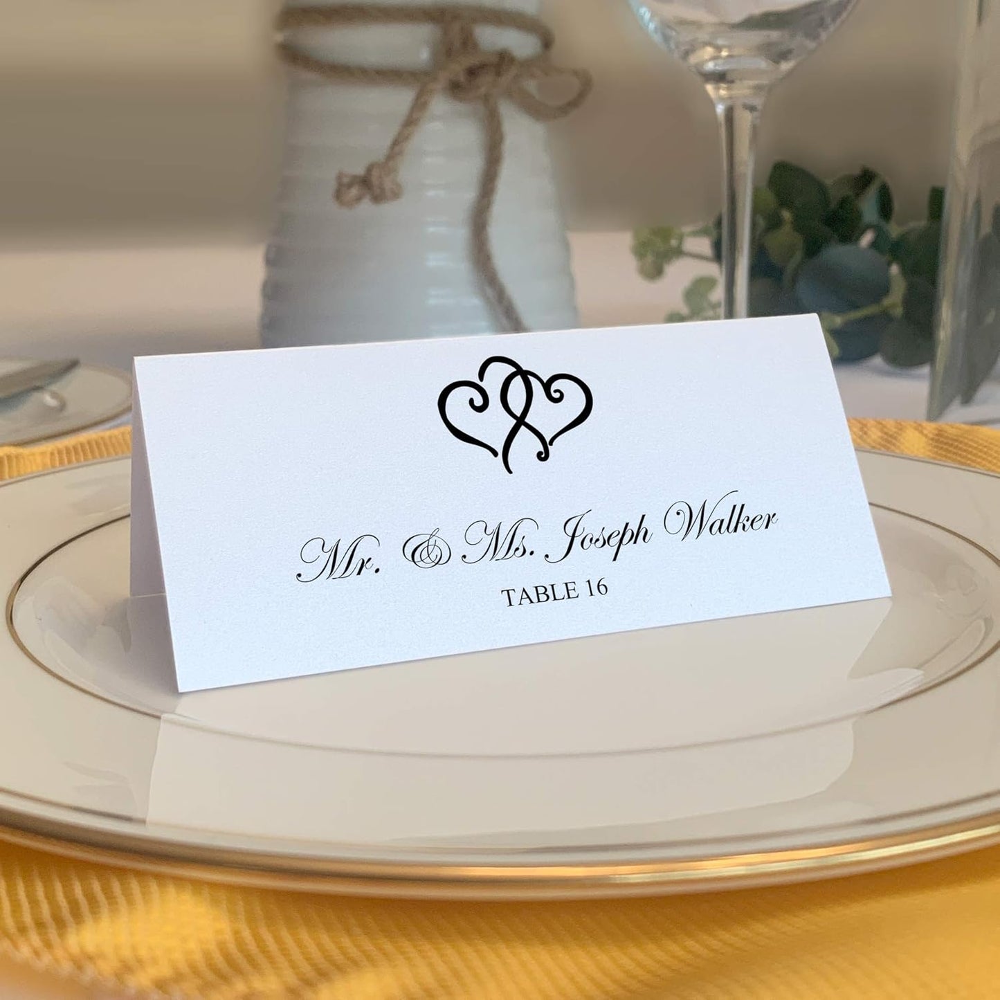 Linked Hearts Place Cards, Black (Choose Color), Set of 150, Pre-cut and Scored - Wedding, Party, Dinner, and Special Events - Made in the USA
