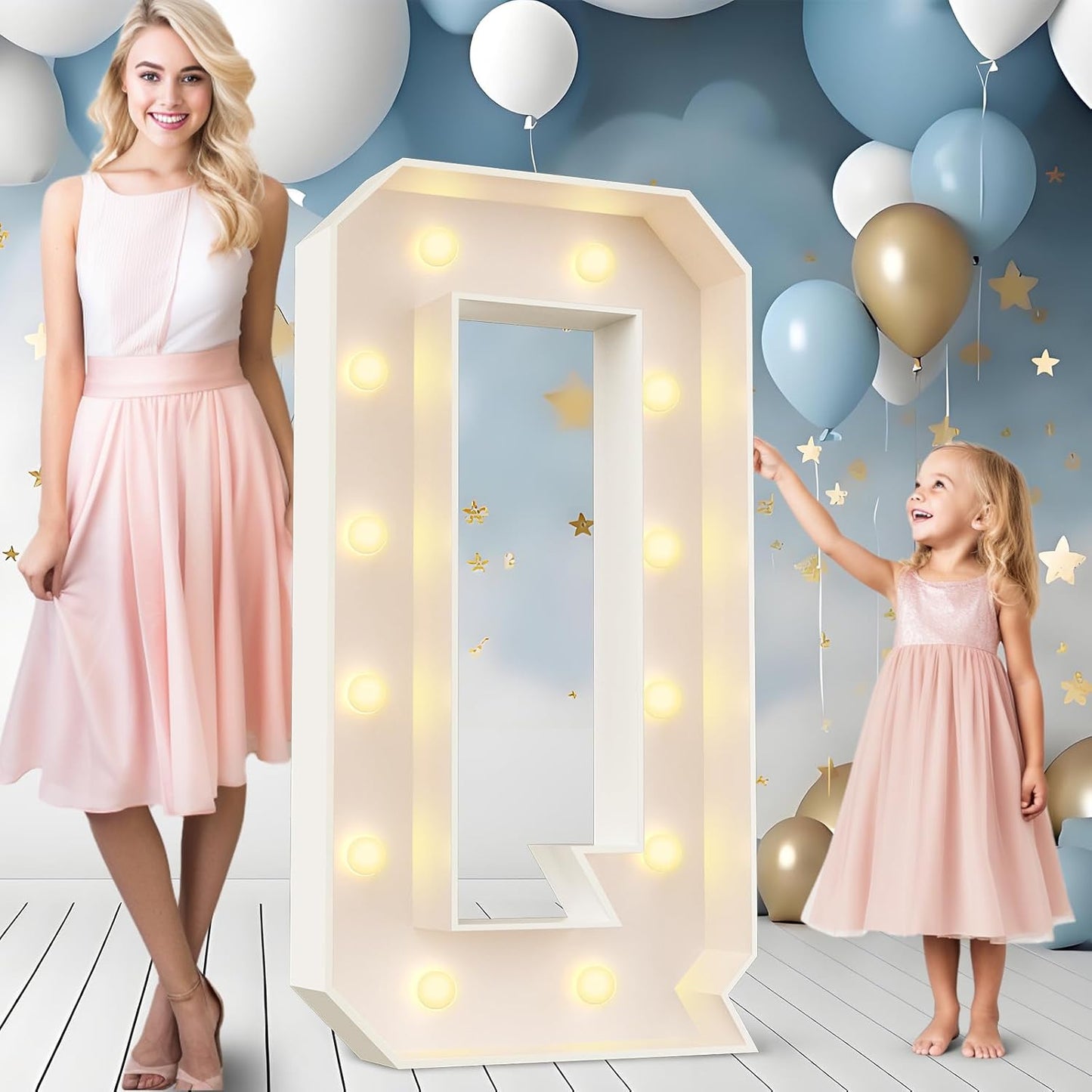 Ledido 4FT Marquee Light Up Letters Large Light Up Letters for Party Decoration, Marquee Letter for Birthday Graduation Baby Shower Wedding, Pre-cut Foam Board Assembly Required Letter Q