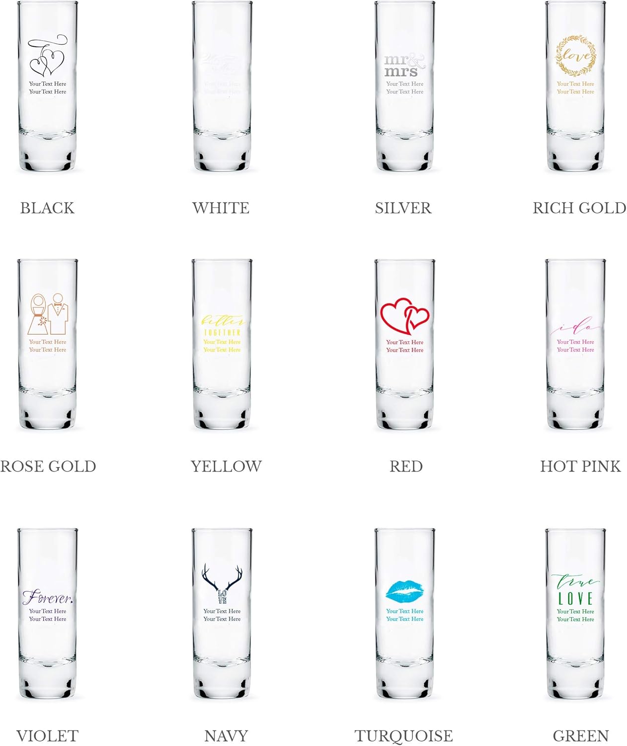 WEDDINGSTAR Personalized 2.5oz Tall Shot Glass Customizable Full Color Print - 144 pack