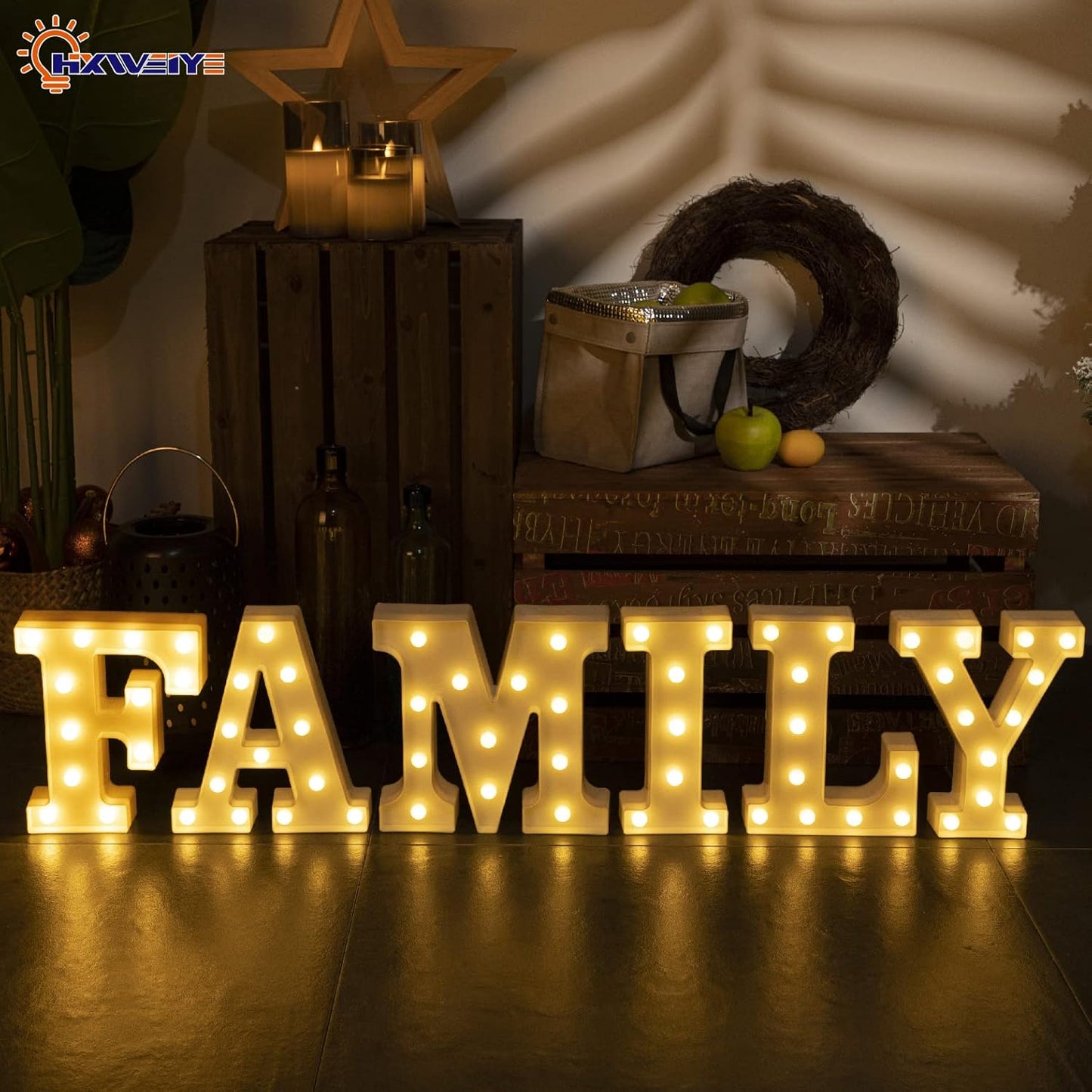 HXWEIYE LED Marquee Letters Lights Sign F, 26 Alphabet Light Up Letter and Number 0-9 Number Warm White Led Letters for Bar Party Birthday Home Wedding Décor