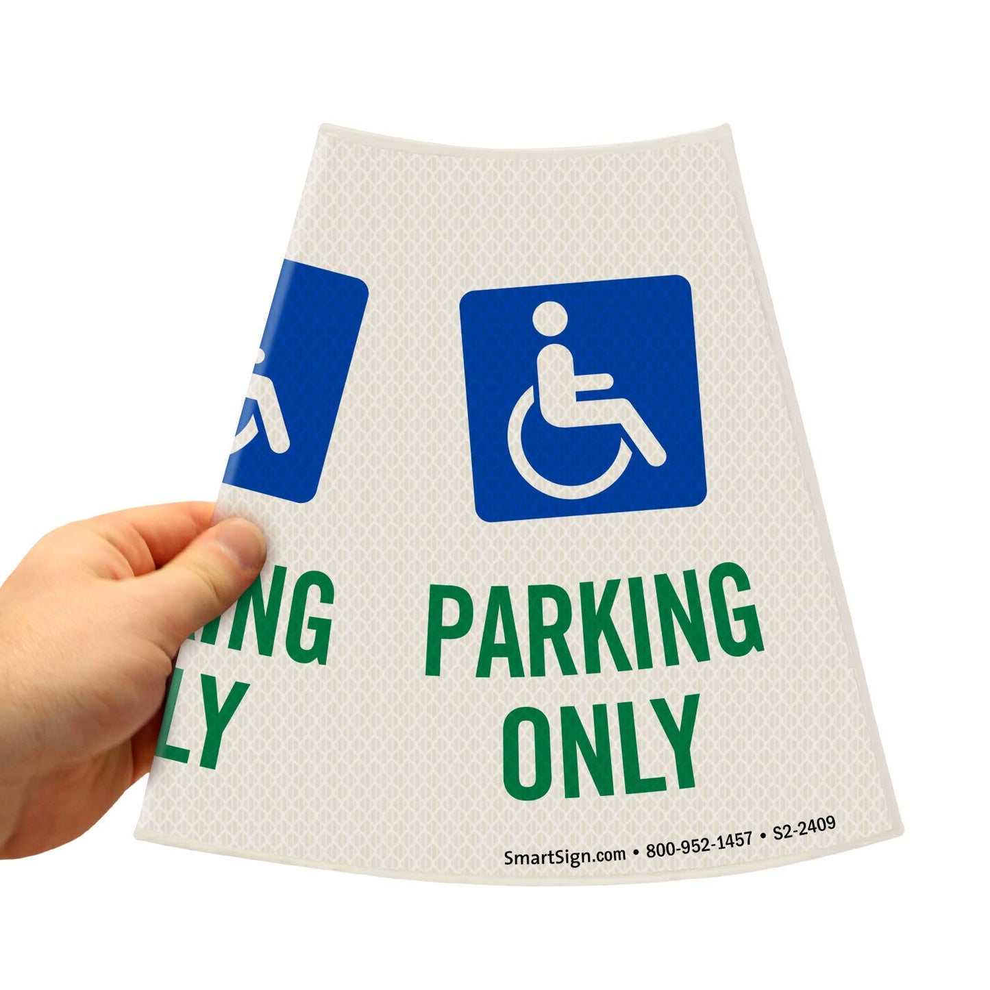 SmartSign 6-Pack "Handicapped Parking Only" Reflective Cone Message Sleeve Collar with Symbol, 360-Degree Visibility, Non-Adhesive Vinyl Signs for Traffic Safety Cones, 3-Side Print [Cone Not Included]