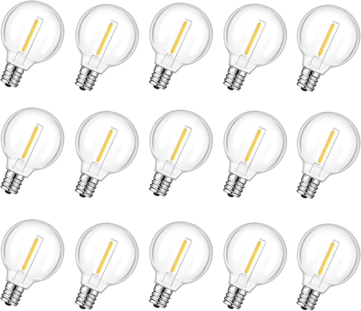 15 Pack G40 LED Replacement Light Bulbs for String Lights, Dimmable E12 Base Shatterproof Bulbs, 0.6W Equal to 5W, Warm White 2200K, Not Solar