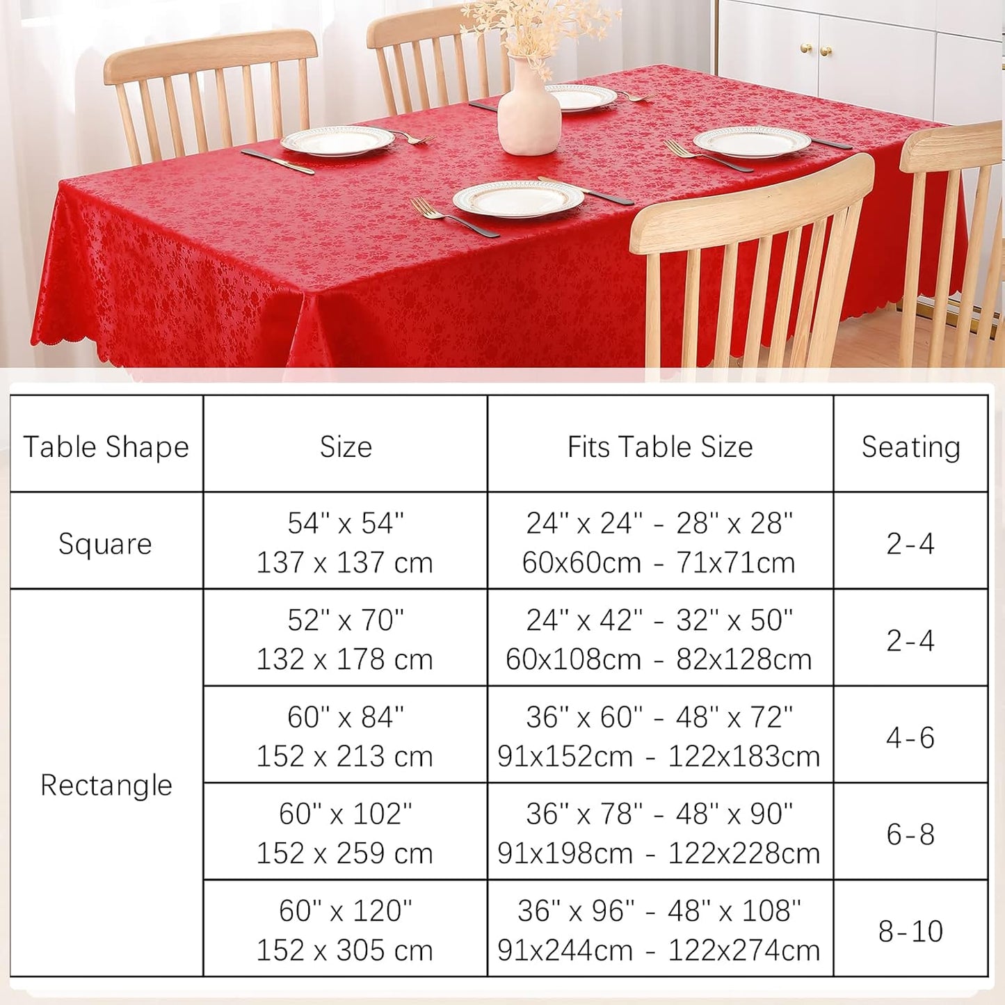 Smiry Rectangle Table Cloth, Waterproof Heavy Duty Vinyl Tablecloths, Wipeable Washable Table Cover for Kitchen and Dining Room (Red, 52" X 70")