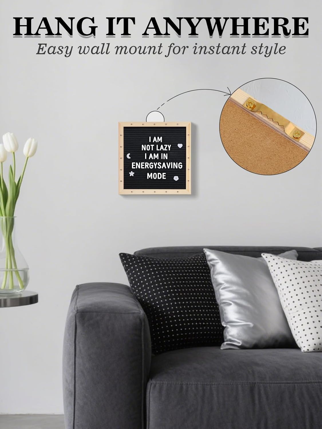 Light up Changeable Felt Letter Board Sign with LED Lights - 10×10" Message Board & Wood Stand & 450 Letters, for Halloween/Birthday/Event/Pregnancy/Baby Announcement/Home Wall Decor Gifts, Black
