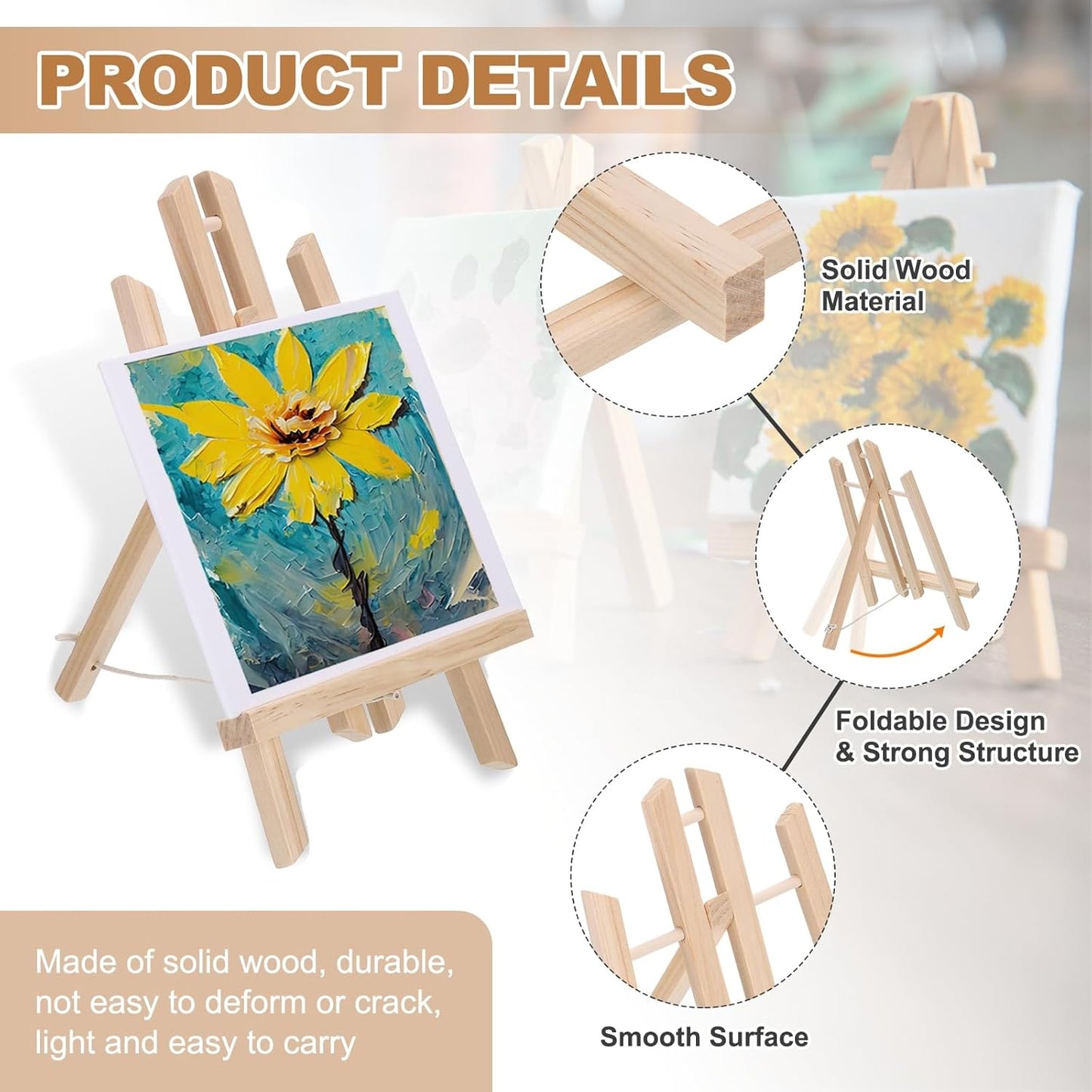MECCANIXITY Mini Wood Display Easels, 15.7"x7.9"A-Frame Painting Tabletop Easels Holder Stand for Artists Beginners Displaying Small Canvases Art Photos Business Cards(Pack of 3, Wood Color)