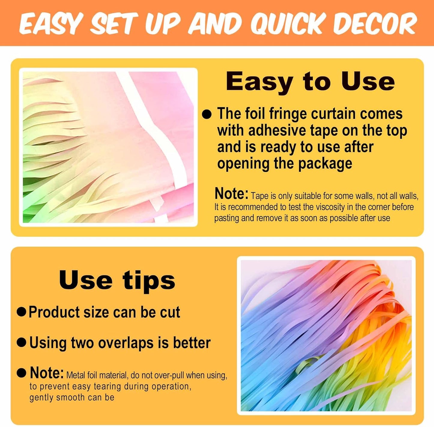 3 Pack Light Rainbow Foil Fringe Curtains Backdrop, 3.28 x 9.8 Ft Metallic Streamers Tinsel Curtains Background for Photo Booth, Birthday, Halloween, Christmas, New Year Party Decorations