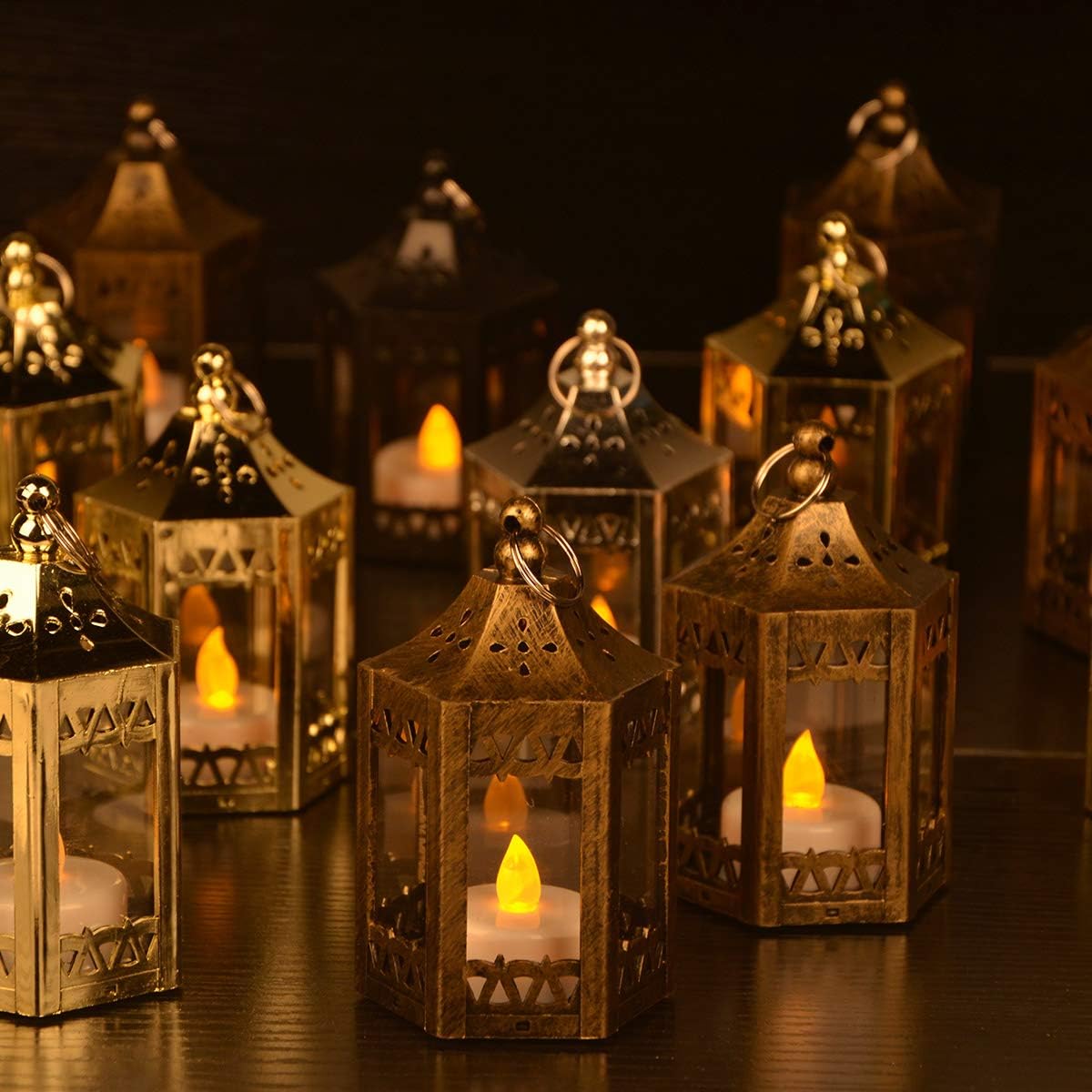 zkee Mini Star Lantern with Flickering LED,Battery Included,Christmas Decorative Indoor Candle Lantern（Set of 8,Black）