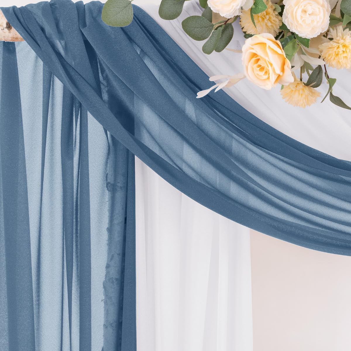 Socomi Wedding Arch Draping Fabric 29" x 20Ft 2 Panels Dusty Blue and White Sheer Outdoor Curtain Drapes Extra Long for Bridal Baby Shower Birthday Party Decor