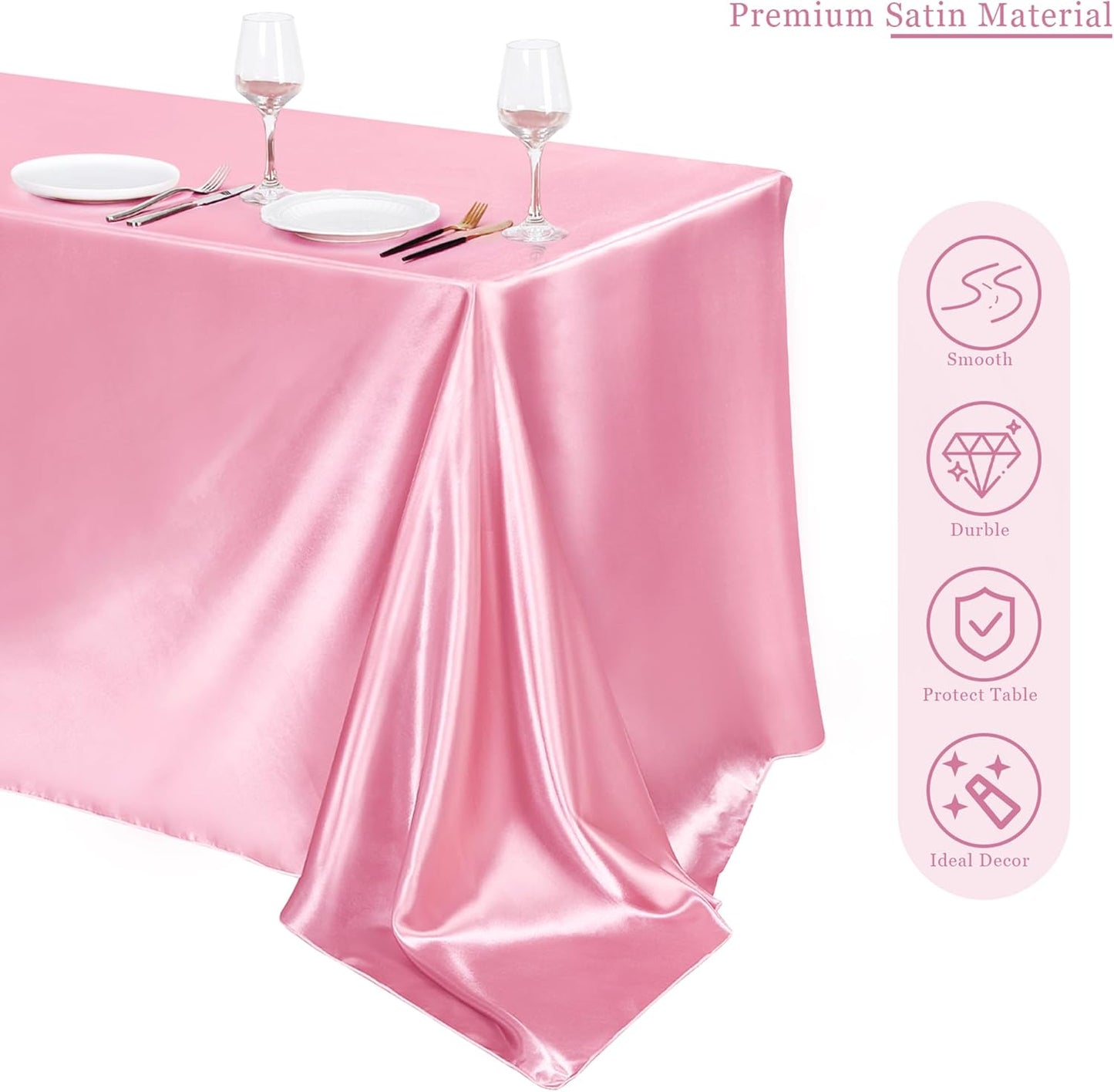 TURSTIN 1 Pack Pink Satin Tablecloth 102 x 58 Inch Overlay Satin Table Cover Rectangle Bright Silk Tablecloth Smooth Fabric Table Decoration for Wedding Banquet Party Events