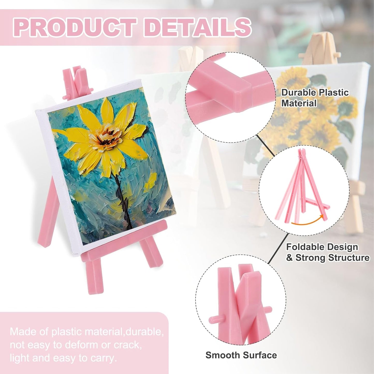 MECCANIXITY Mini Plastic Display Easels, 6.3"x3.4"A-Frame Plastic Painting Tabletop Easels Holder Stand for Photos Cards Artists Beginners Displaying Small Canvases Art(Pack of 12, White)