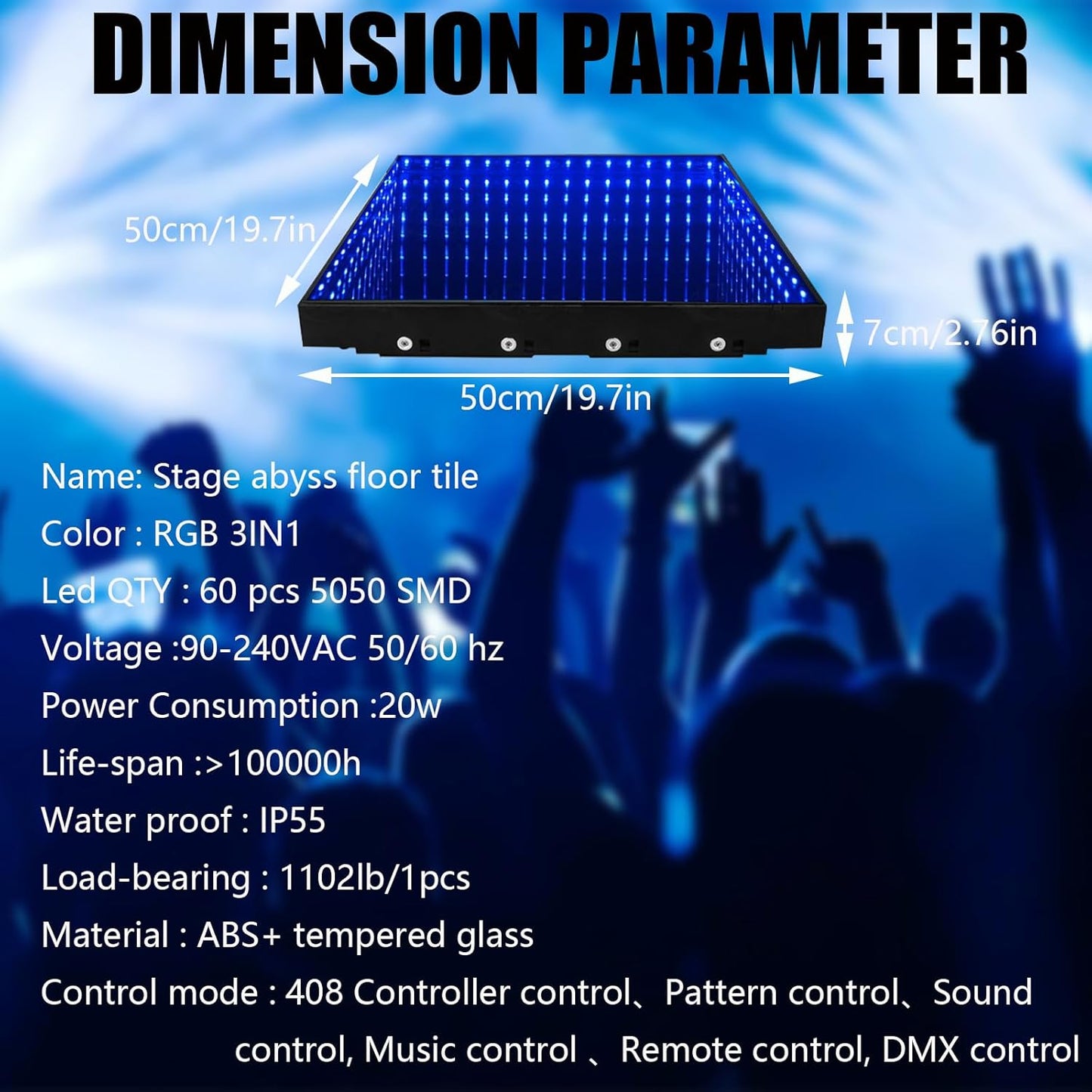 Dance Floor Stage Lights Tempered Glass Infinity Mirror Panel 3D Effect Led Dance Floor for Wedding Party Customizable (3D-Magnetic, 100PCS(16.4FTX16.4FT))