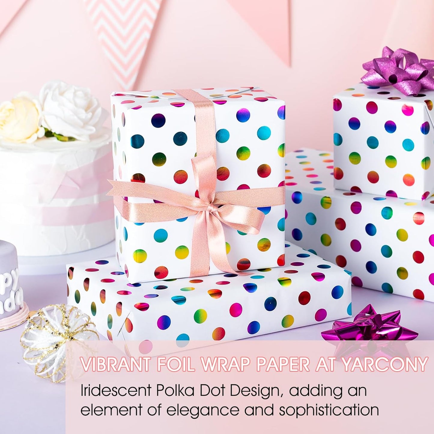 Yarcony Colorful Polka Dot Wrapping Paper Mini Roll, Gift Wrapping Paper, Rainbow Polka-Dot Gift Wrap for Present Packaing, Boys Girls Birthday, Party, Holidays, and Celebrations(17 Inch X 16.5 Feet)