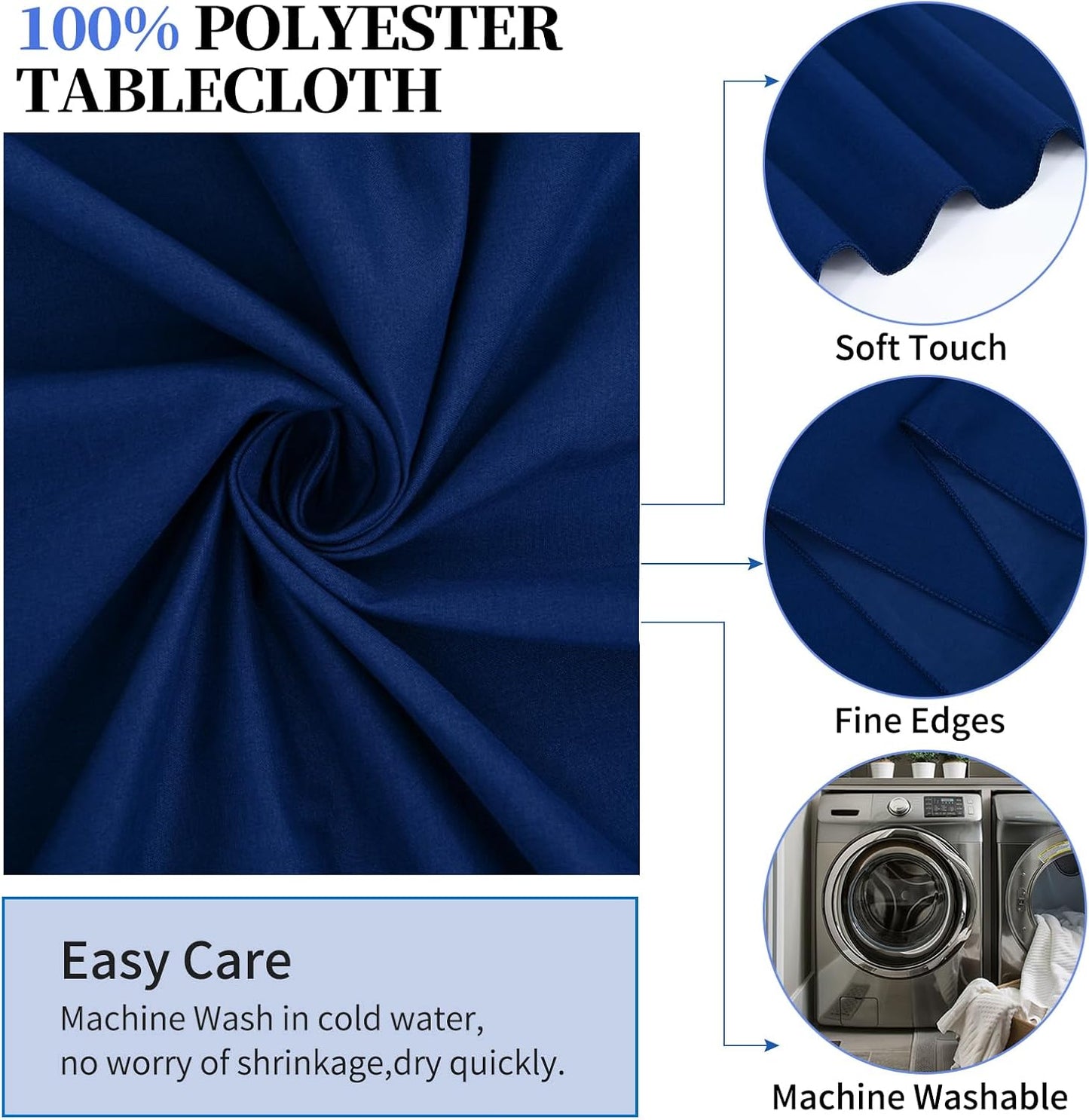 6 Pack Round Tablecloths - 90 Inch, Navy Blue Polyester Table Cover, Stain and Wrinkle Resistant Washable Fabric, Wedding Banquet Parties