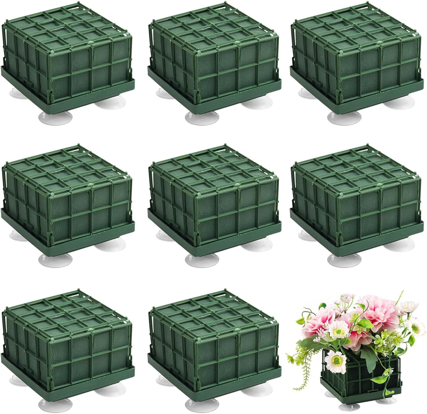 Krijues 4 Pcs Floral Foam Cage for Flowers for Christmas DIY Crafts, Square Flower Holder with Floral Foam for Fresh Flower Arrangement Decoration, Wedding, Interior and Garden 4.1 x 4.1 x 3.1 Inch