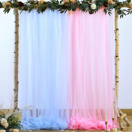 Pink and Blue Backdrop Curtain for Gender Reveal Girl and Boy Party Sheer Tulle Backdrop Drapes for Baby Shower Birthday Party Photoshoot Background Decorations 2 Panels 5ft X 8 ft