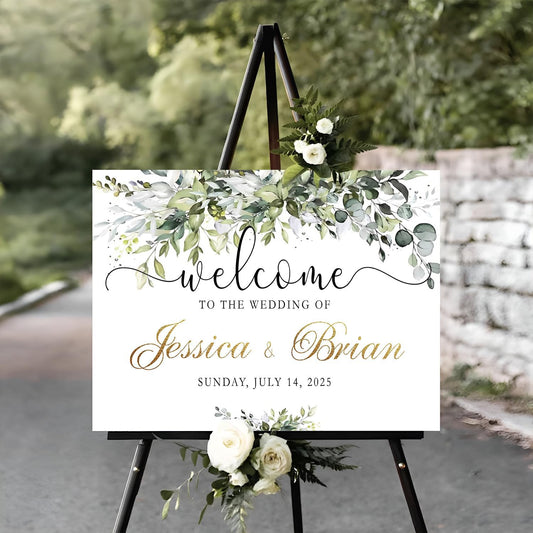 Personalized Welcome to Our Wedding Sign With Stand - Rustic Ceremony Decor and Reserved Signs
