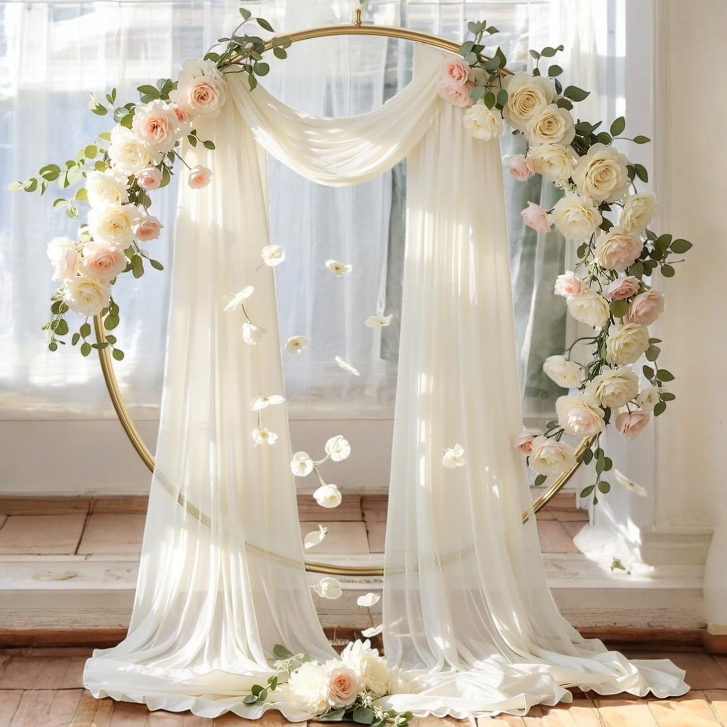 MDS Halloween Chiffon Draping Fabric - 2 Panel, 30" Wide x 30ft Long - Sheer Spooky Arbor & Canopy Drapery for Haunted House Backdrops, Party Ceilings, DIY Costumes & Themed Events - Ivory