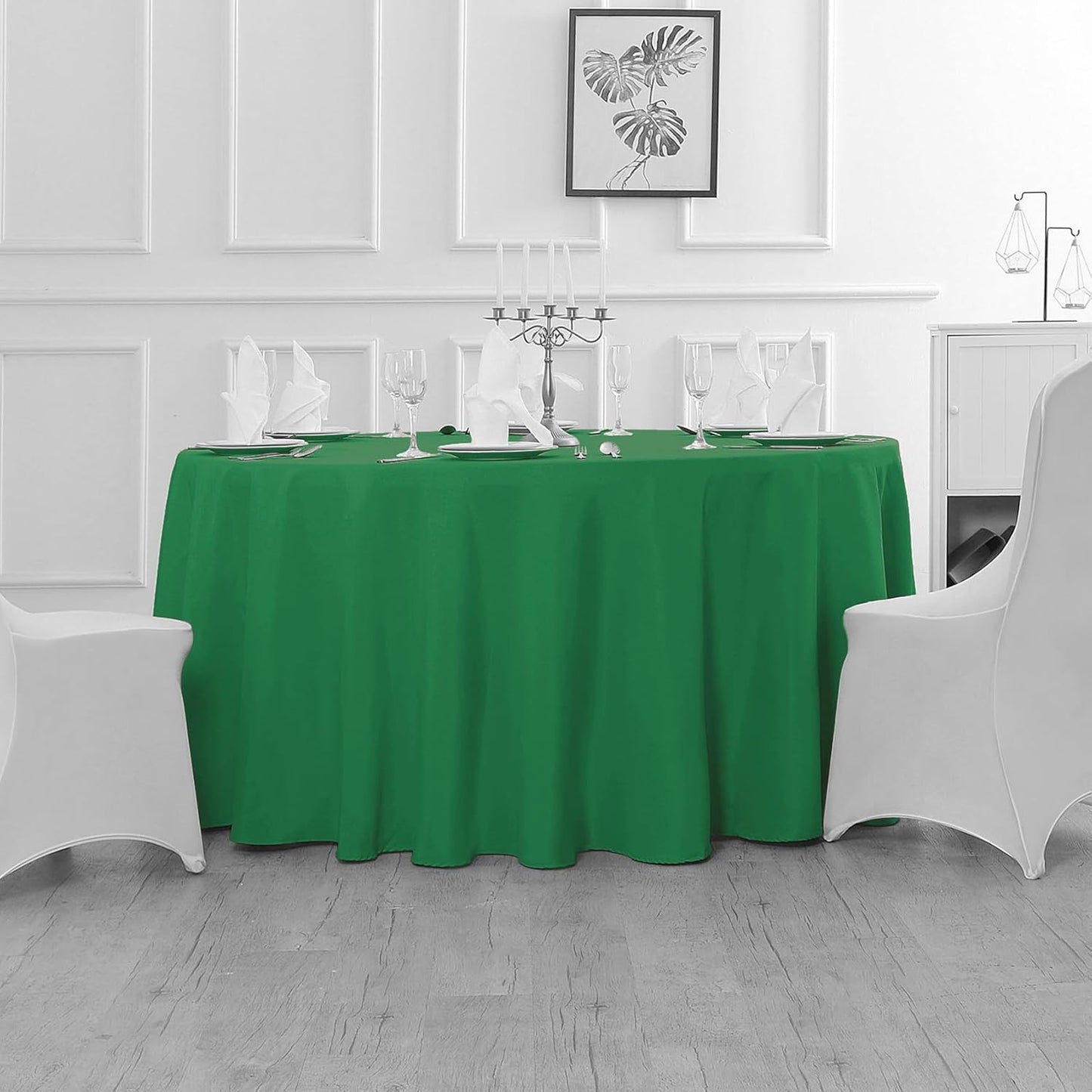 Fokitut 2 Pack Waterproof Round Tablecloth, 90 Inch, Stain Resistant and Wrinkle Polyester Table Cloth, Fabric Table Cover for Kitchen Dining, Wedding, Party, Holiday Dinner-Emerald