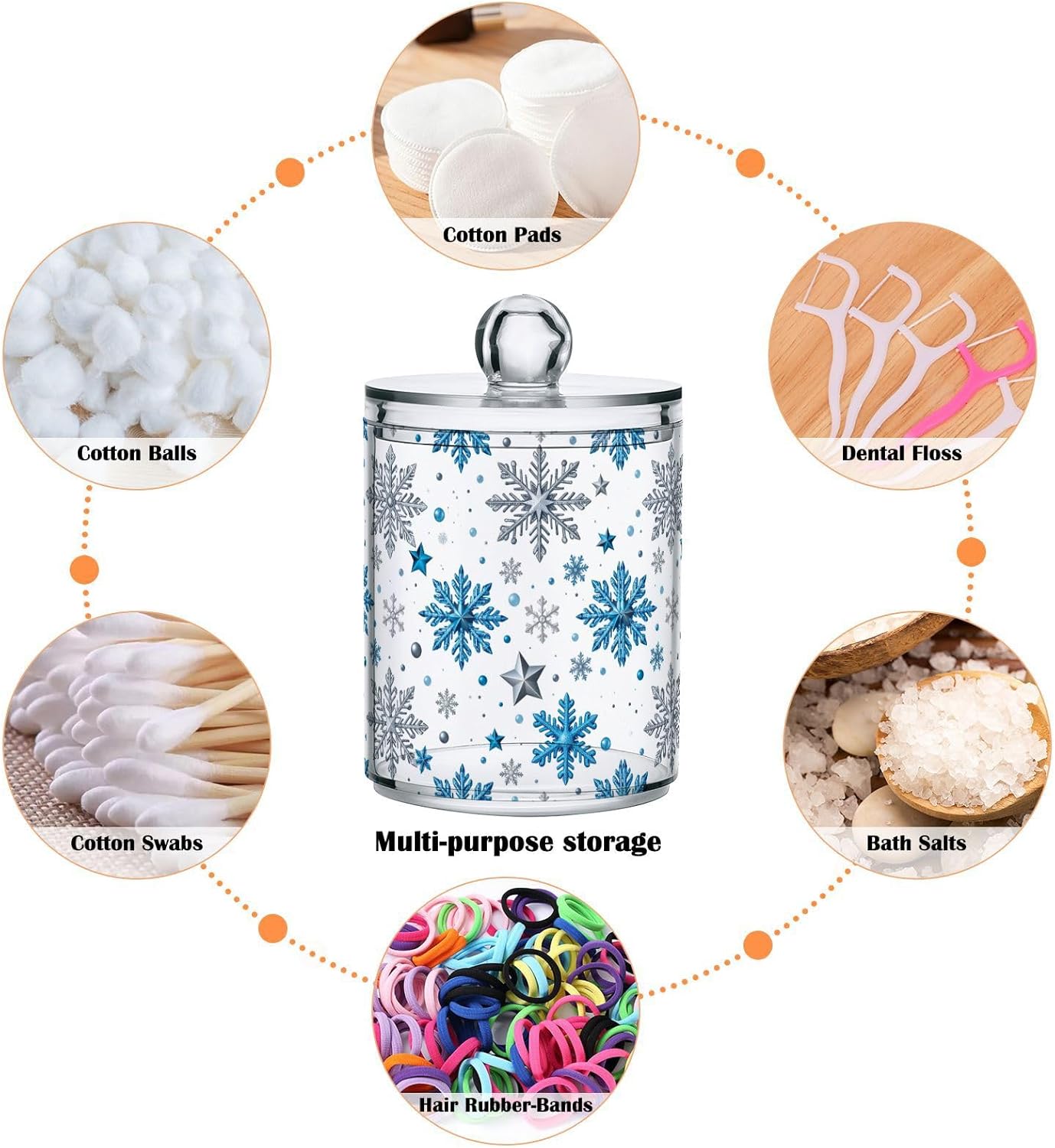 Gredecor Christmas Winter Qtip Holder Dispenser 4 Pack Silver Blue Glitter Snowflakes Apothecary Jars with Lids Bathroom Vanity Countertop Canister Storage Organizer for Cotton Ball,Swabs,Pads,Floss