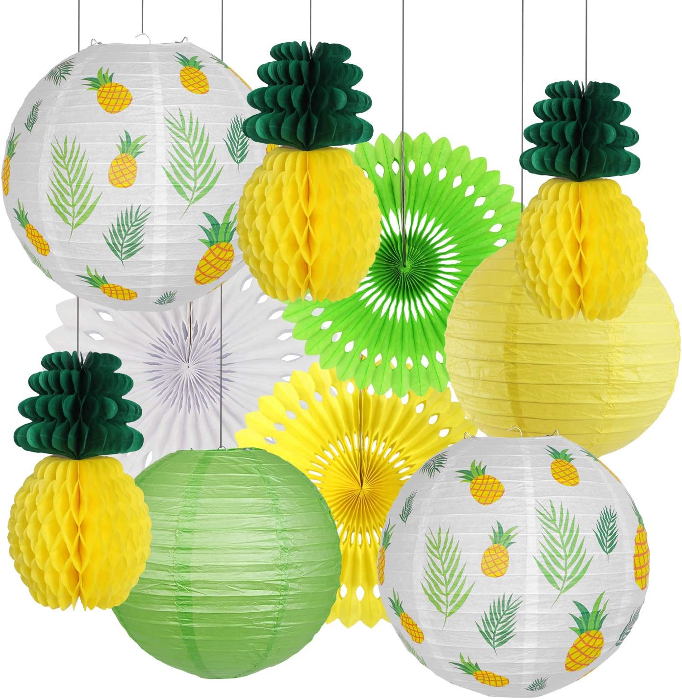 Pineapple Party Decorations Hanging Paper Lanterns Pineapple Honeycomb Tissue Paper Fans for Hawaiian Tropical Birthday Luau Party Decorations Summer Decor (Yellow)