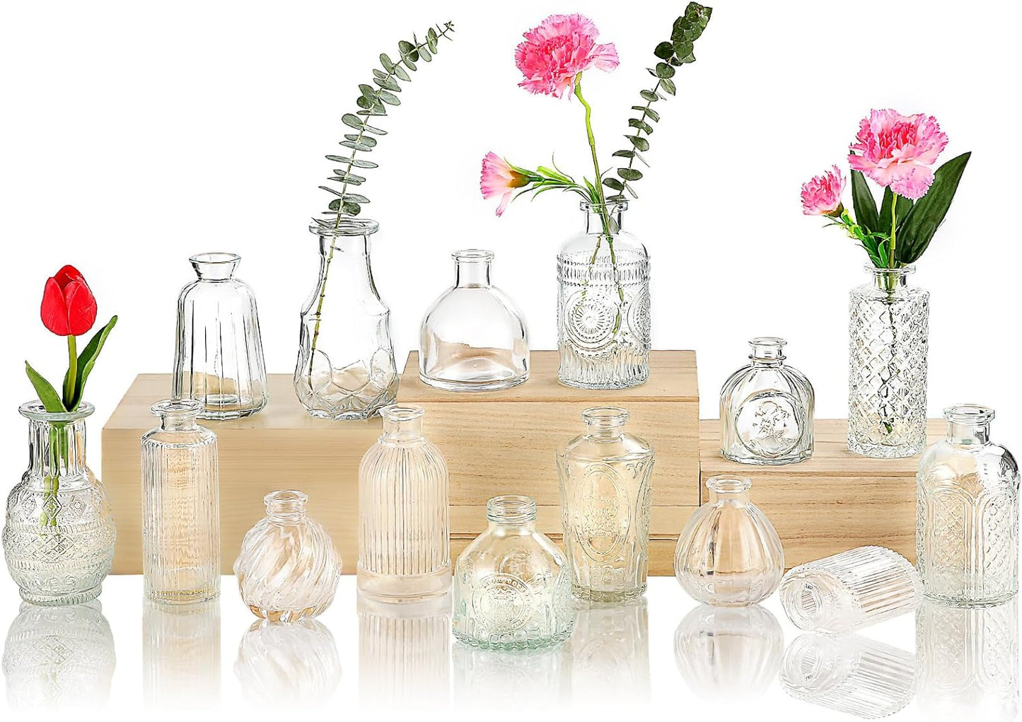 Glass Bud Vase 15 Pcs for Centerpieces Wedding,Home Decor,Bud Vases in Bulk for Flowers,Small Vases for Christmas,Birthday Party,Wedding,Valentine's Day,Mother's Day,Other Events Decorations(Clear)