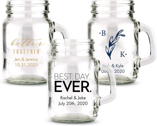 WEDDINGSTAR Personalized 4oz Mini Mason Jar Shot Glass Customizable Full Color Print - 12 pack
