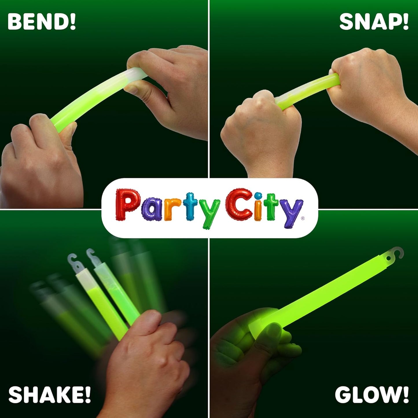 Party City Green Glow Sticks Bulk Pack 6”- 12pk Glow in the Dark Sticks for Kids, Waterproof Camping Survival Ultra Bright Emergency Light Stick with String, Neon Glowsticks Party Supplies Favors
