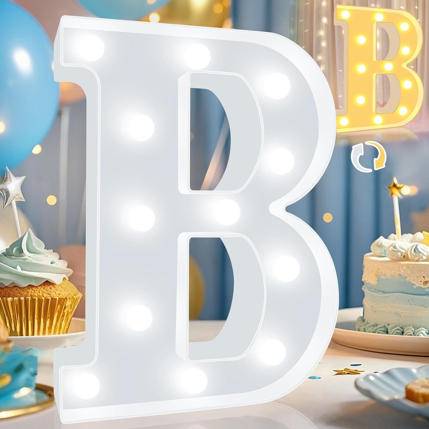 Pooqla LED Marquee Letter Lights, Warm White and Cool White Decorative Lighted Letters, Light Up Alphabet Letters for Boys Girls, Party, Wedding, Bar, Night Light, Birthday Decoration, Letter B