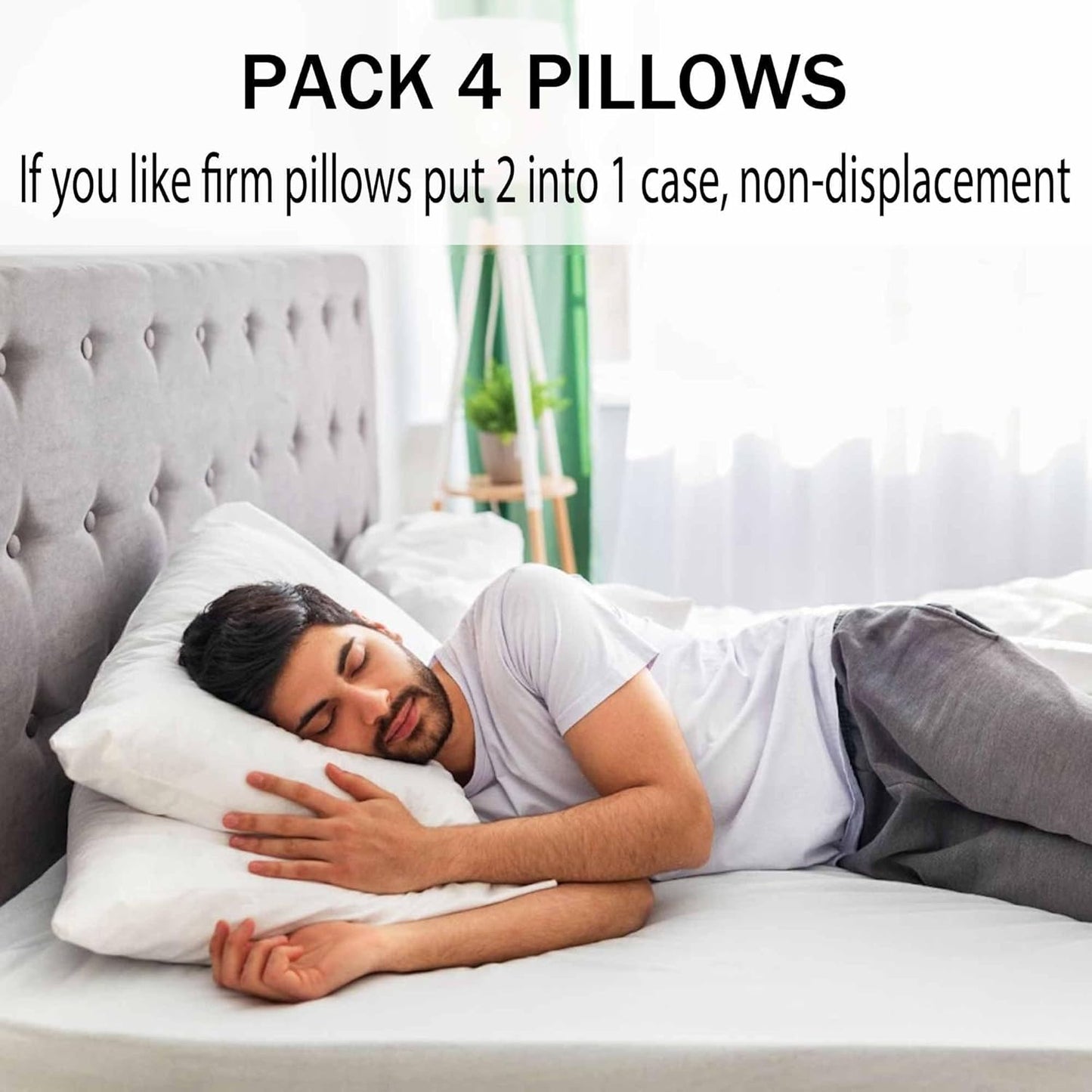 Medium Support Bed Pillows Standard Size Set of 4 Pack for Sleeping 20"x26", Hypoallergenic Skin Friendly Down Alternative Filling for Side Stomach Back Sleeper Machine Washable