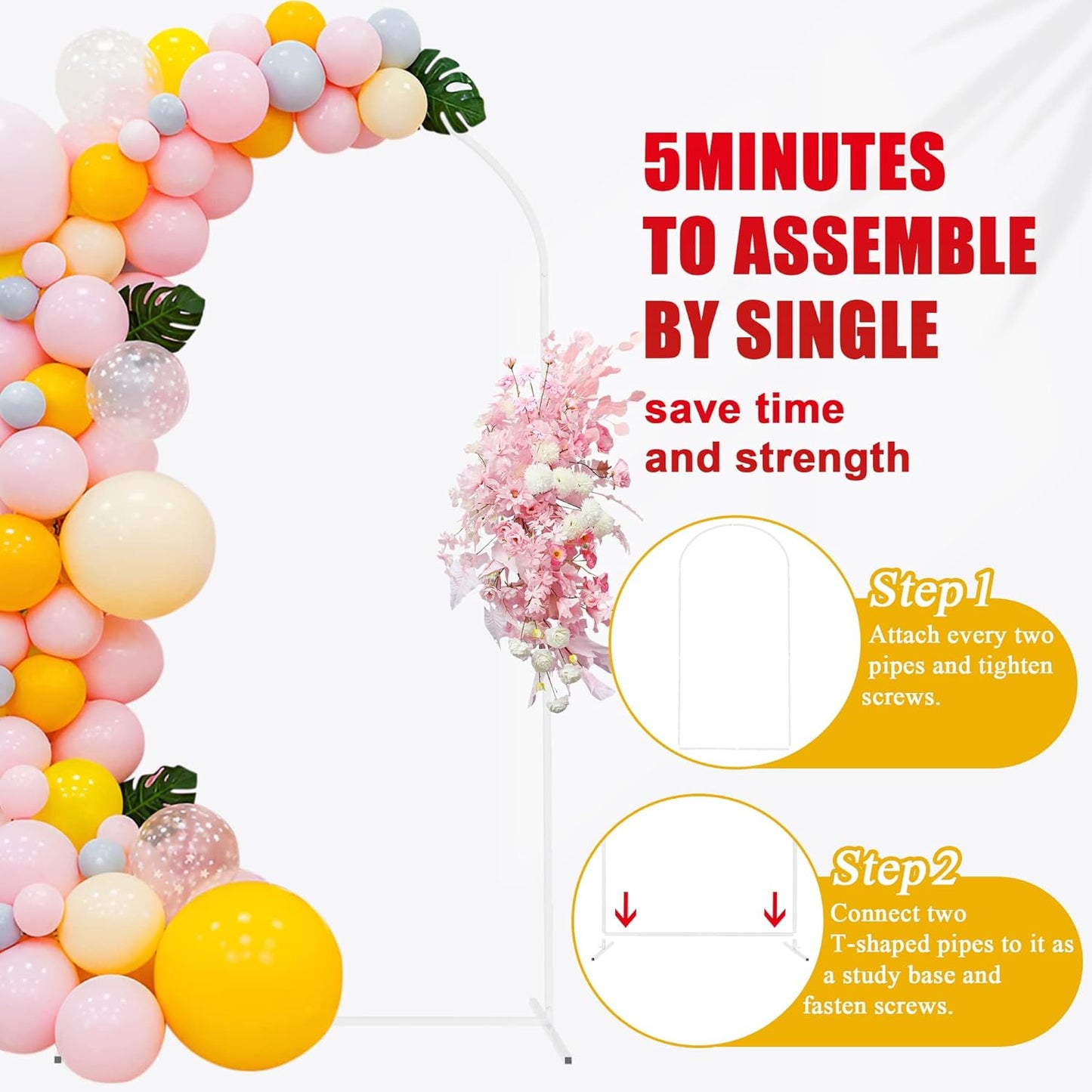 Putros Metal Arch Backdrop Stand 7.2FT White Wedding Backdrop Stand Square Arch Frame for Birthday Party Bridal Baby Shower Ceremony Decoration