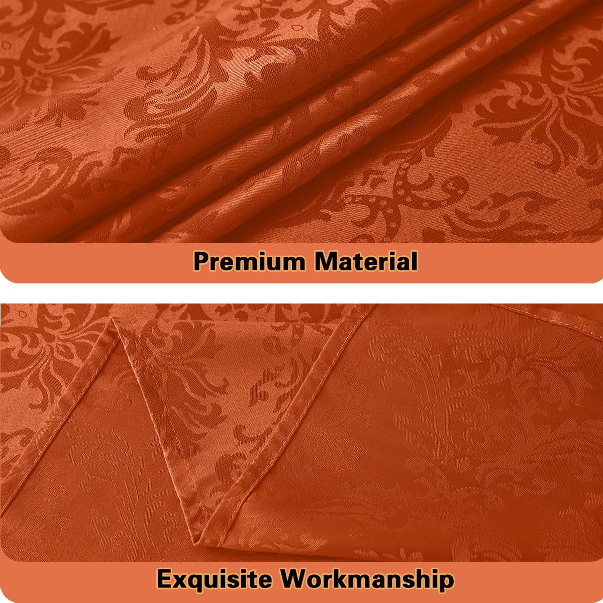 Jacquard Tablecloth Rectangle 60 x 102 Inch, Spill Proof Washable Damask Autumn Table Cloth, Polyester Table Cover for Fall, Harvest, Thanksgiving, Holiday, Rusty/Orange